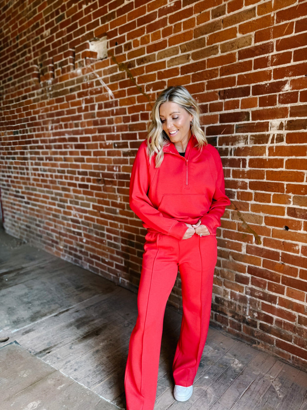 Start Again Scuba Quarter Zip Hoodie, Red