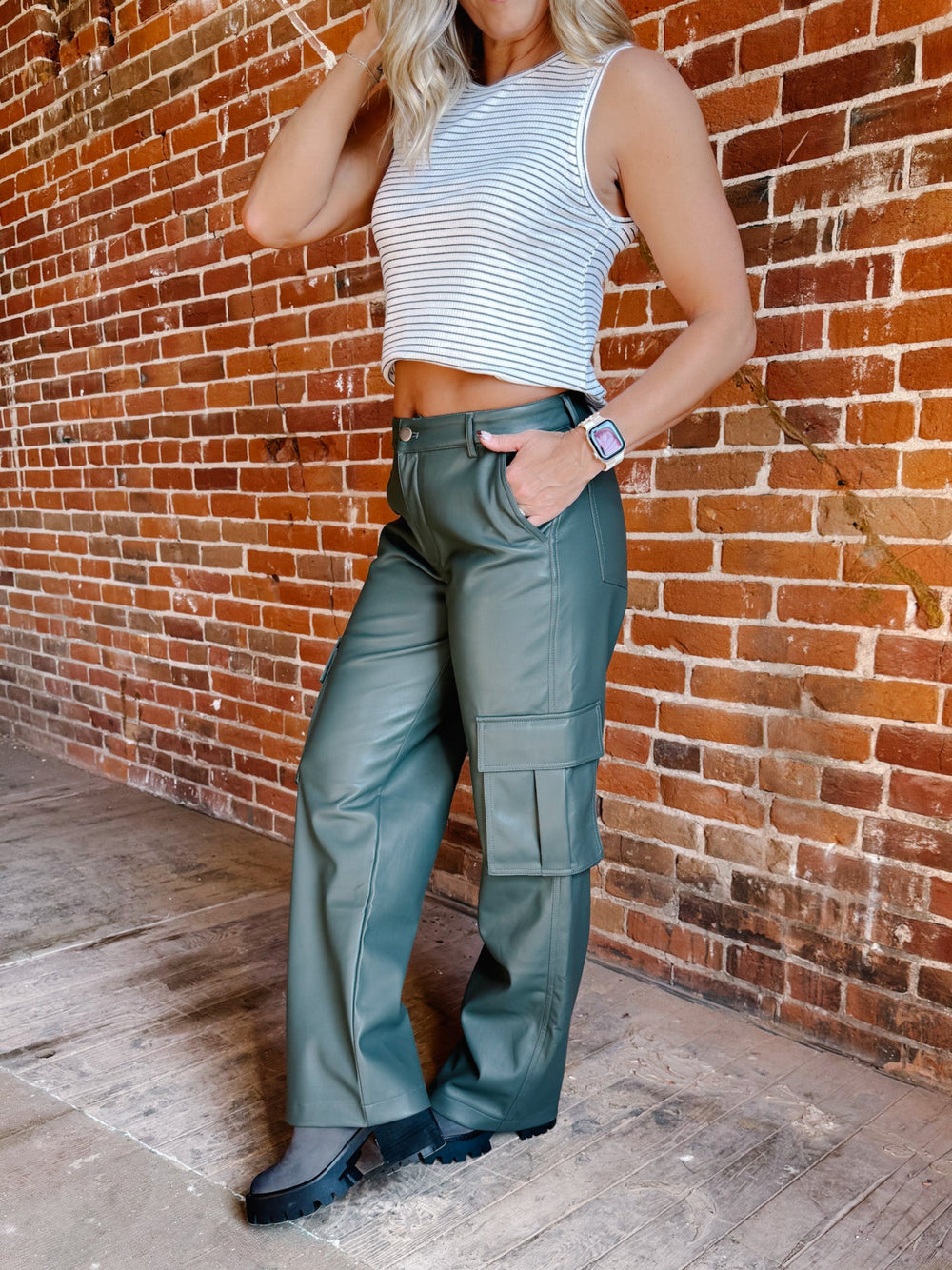 Straight Chillin’ Leather Cargo Pants, Gravel 