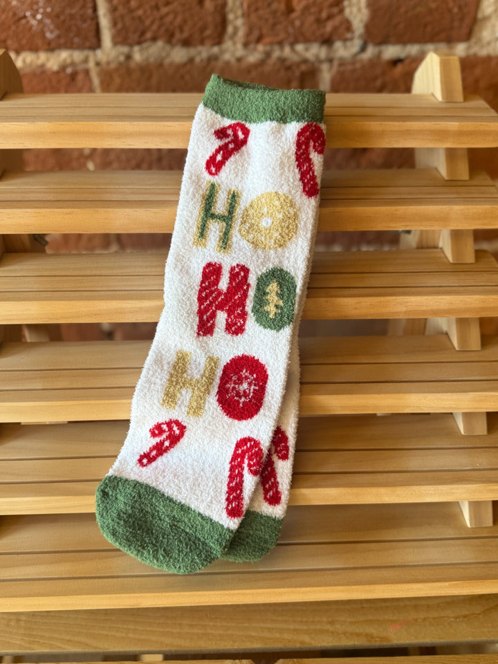 Striped Fuzzy Christmas Socks, Ho Ho Ho