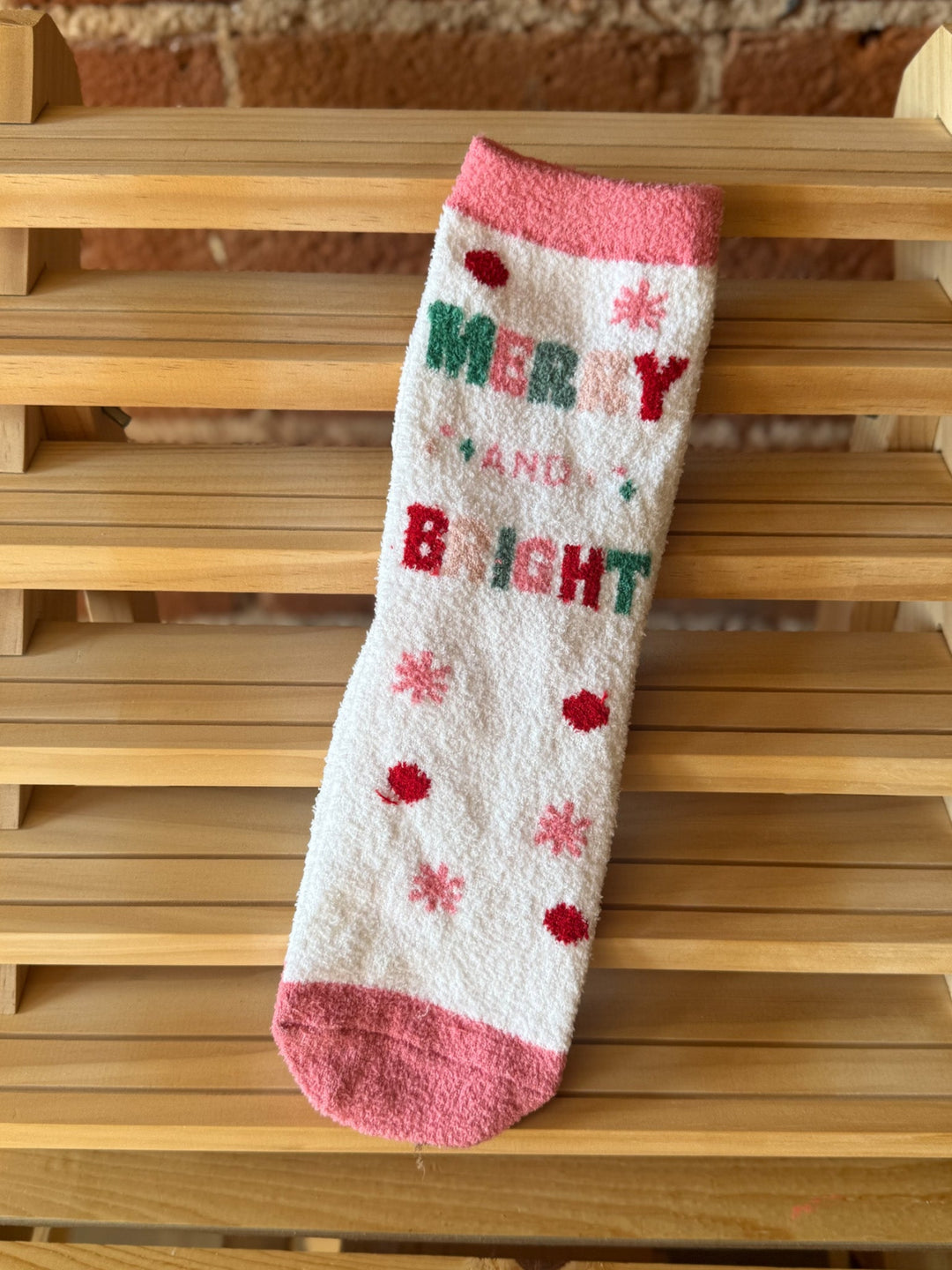 Striped Fuzzy Christmas Socks, Merry and Bright