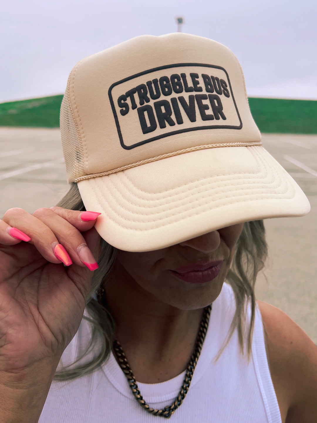 Struggle Bus Driver Trucker Hat, Tan