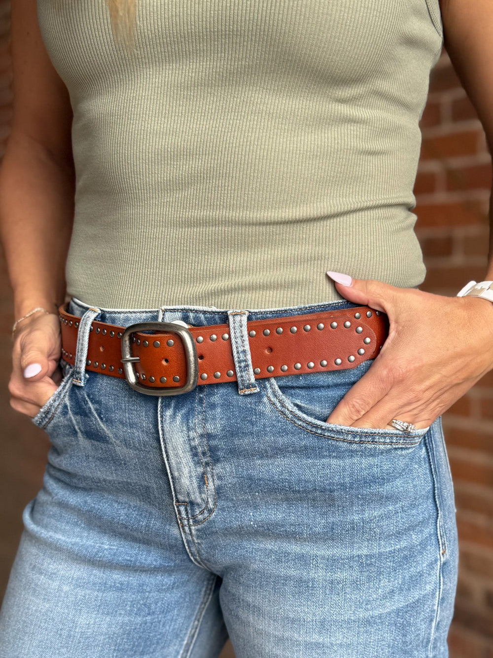 Studded Grunge Belt, Tan