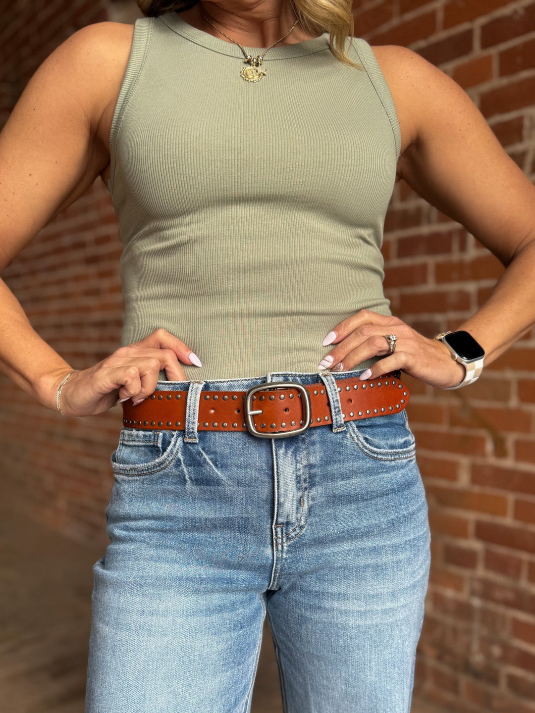 Studded Grunge Belt, Tan