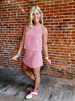 Summer Stroll Gingham 2 Piece Set, Red