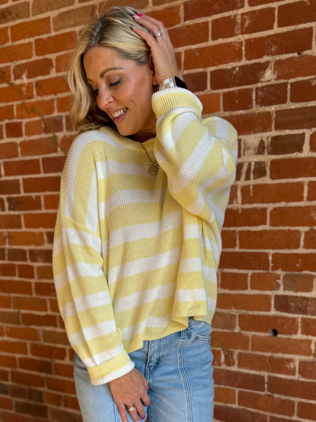Sunny Disposition Stripe Sweater, Yellow and White