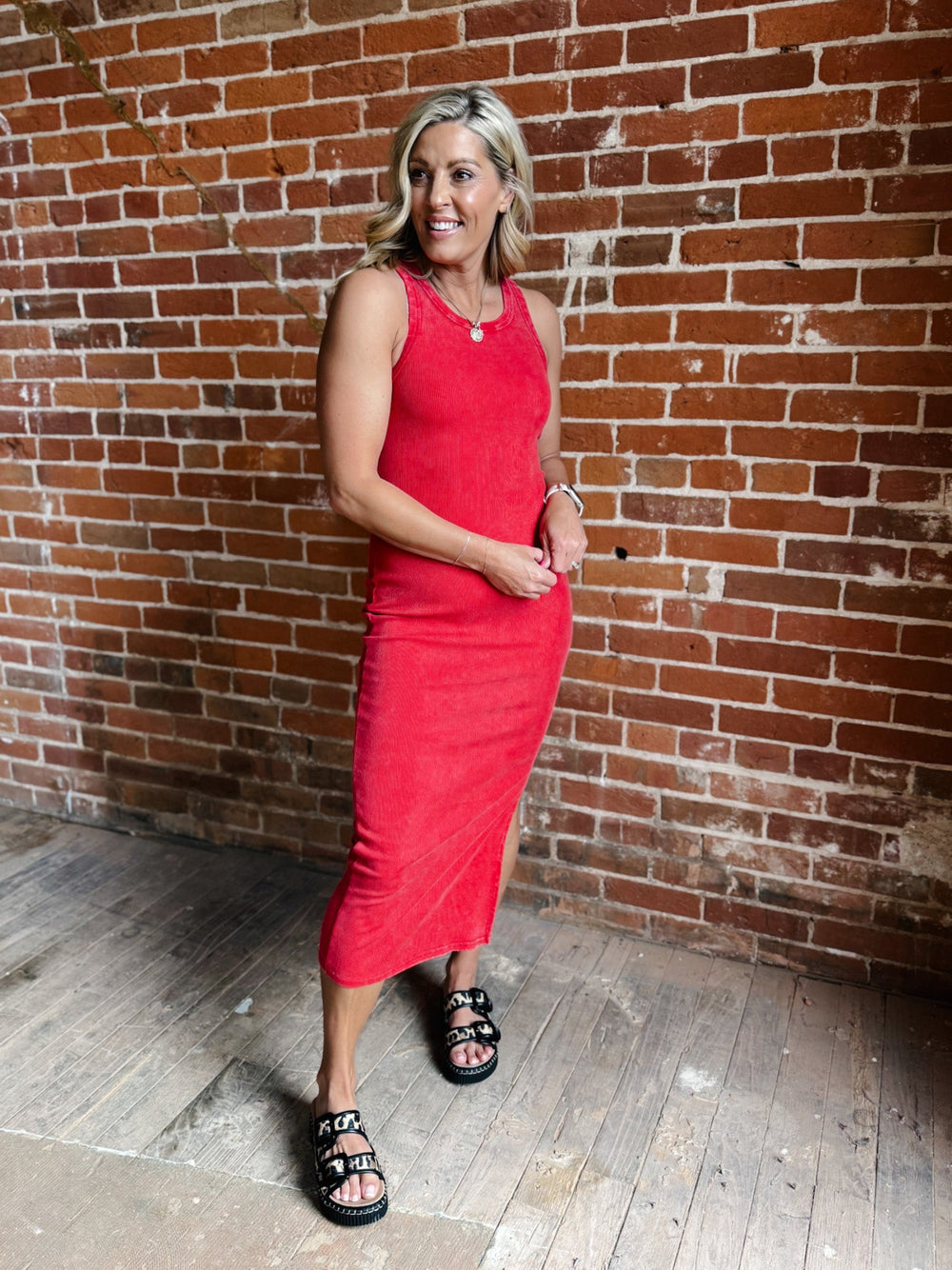 Sunset Washed Midi Dress, Red