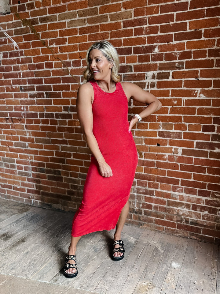 Sunset Washed Midi Dress, Red