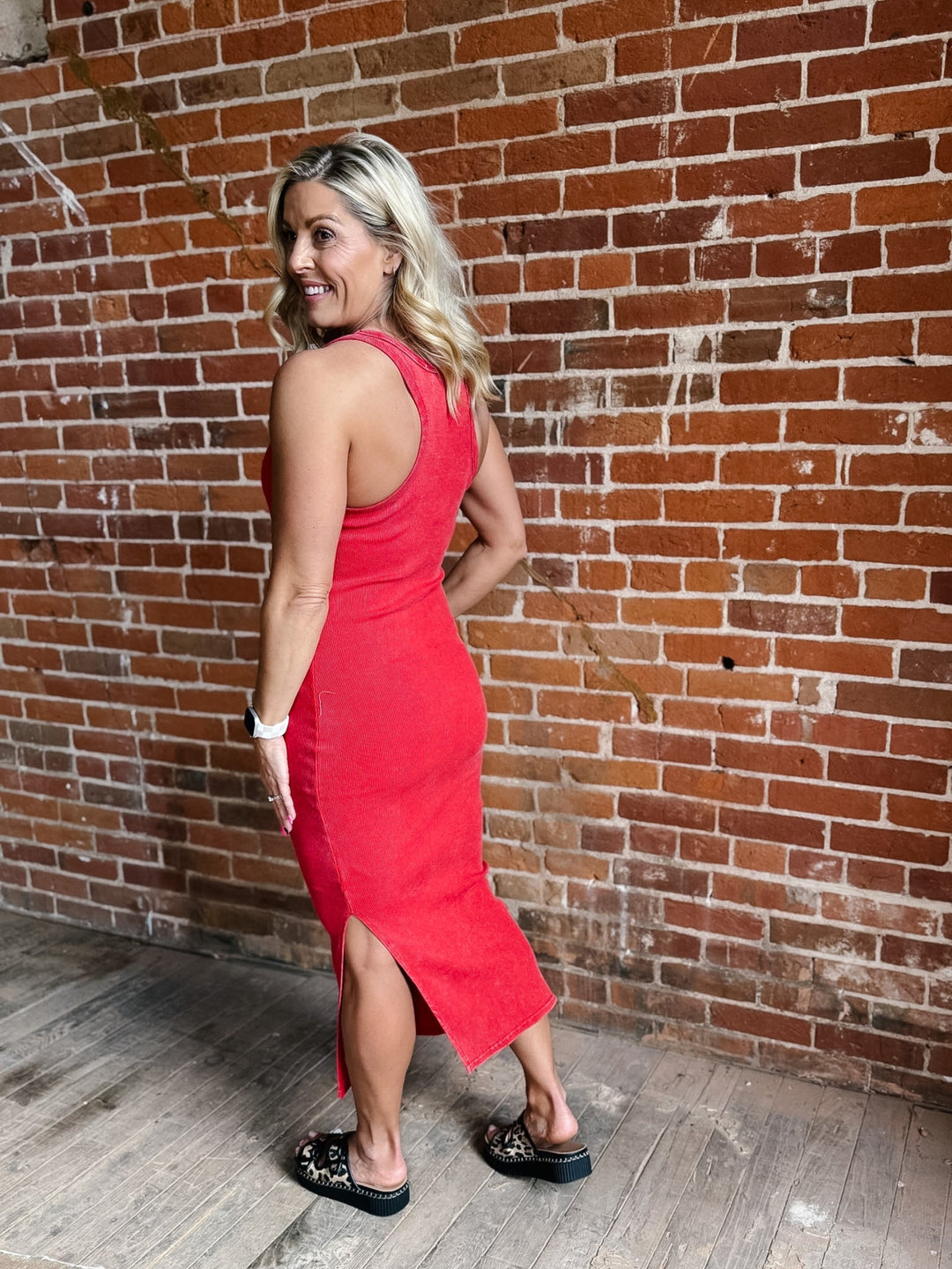 Sunset Washed Midi Dress, Red