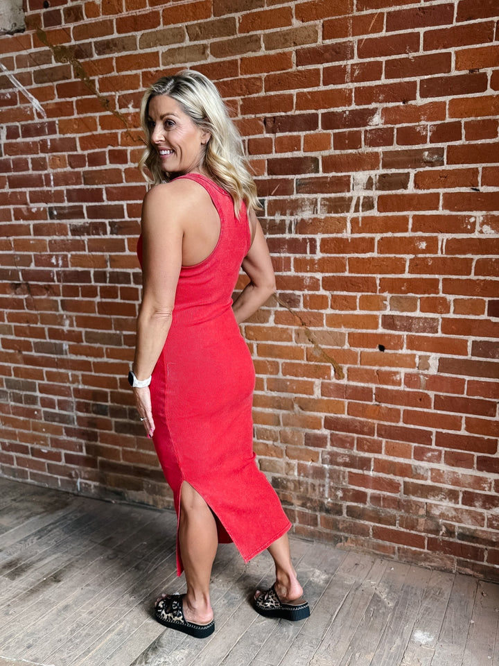 Sunset Washed Midi Dress, Red