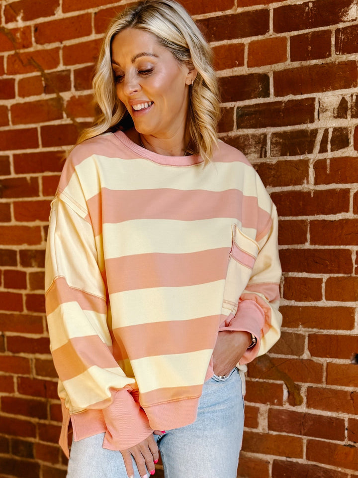 Sunwashed Stripe Sweatshirt, PeachYellow
