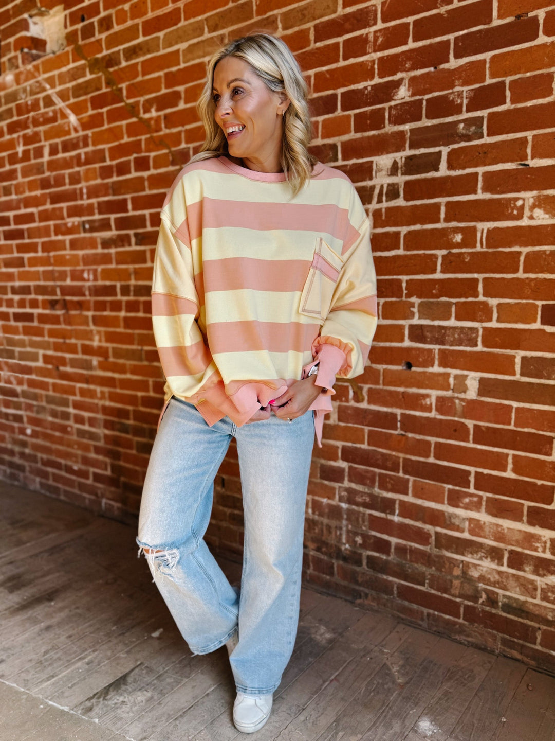 Sunwashed Stripe Sweatshirt, PeachYellow