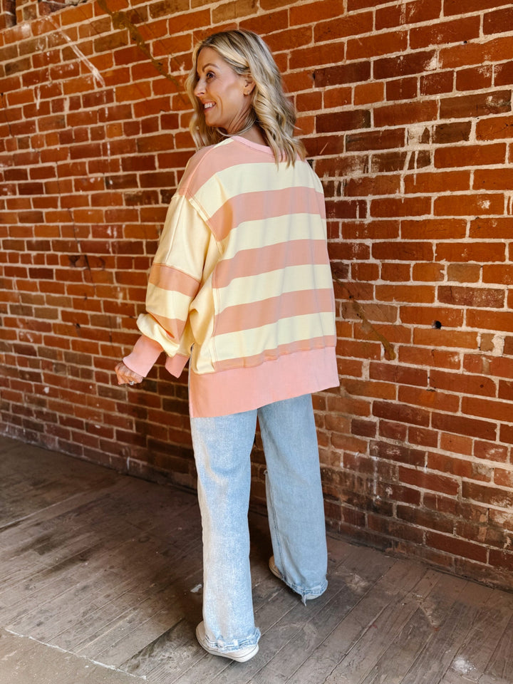 Sunwashed Stripe Sweatshirt, PeachYellow