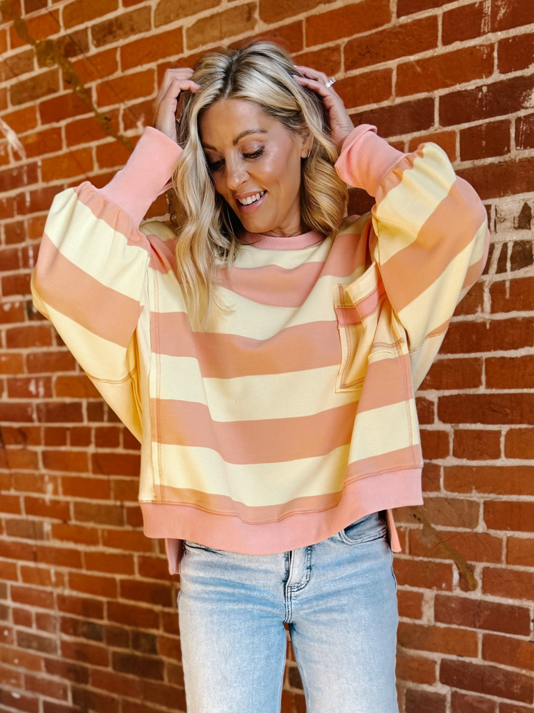 Sunwashed Stripe Sweatshirt, PeachYellow