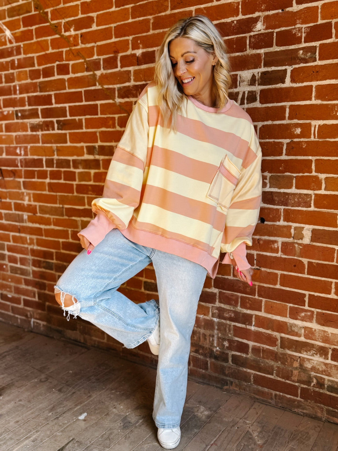 Sunwashed Stripe Sweatshirt, PeachYellow