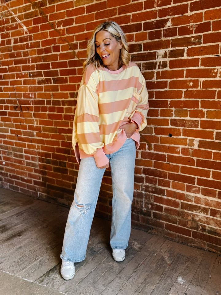 Sunwashed Stripe Sweatshirt, PeachYellow