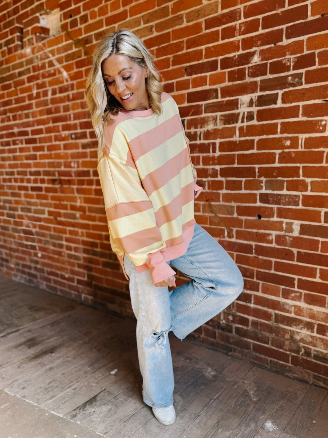 Sunwashed Stripe Sweatshirt, PeachYellow