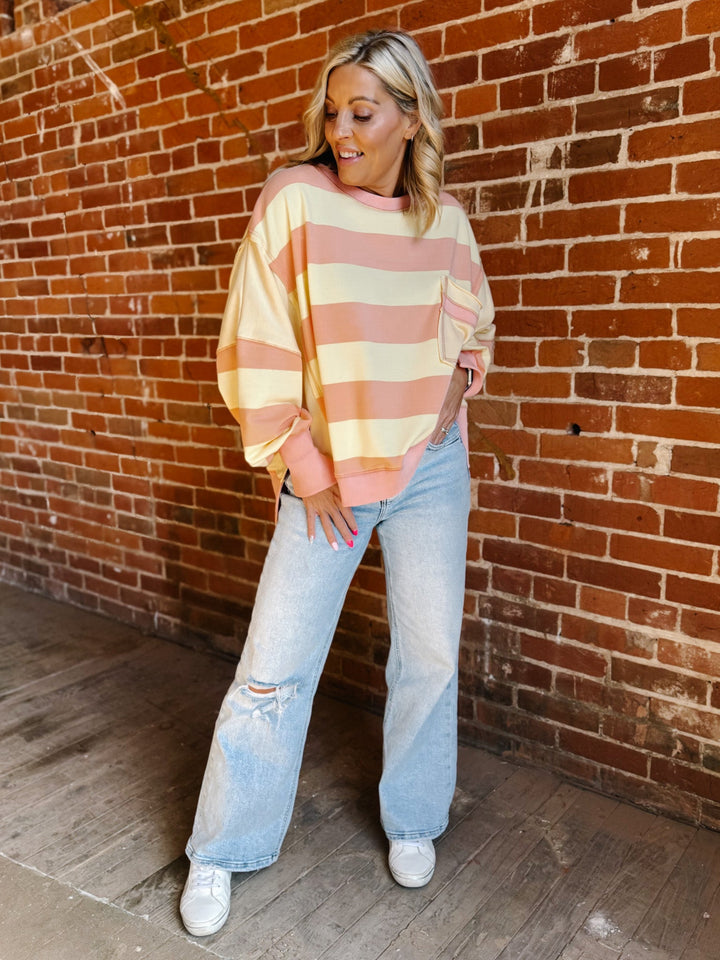 Sunwashed Stripe Sweatshirt, PeachYellow