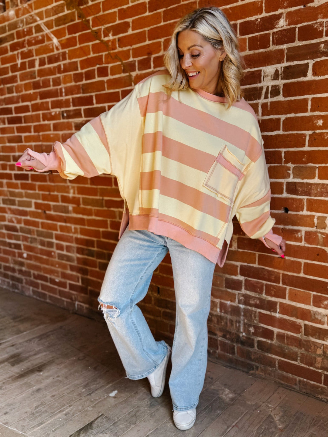 Sunwashed Stripe Sweatshirt, PeachYellow