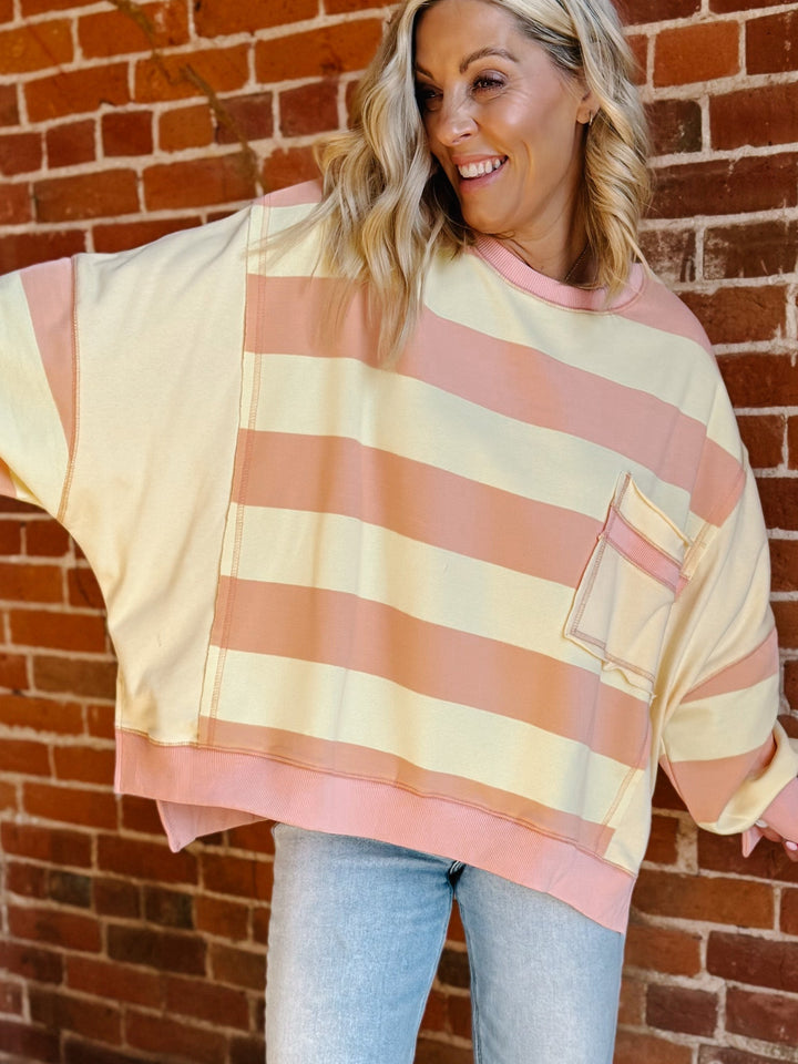 Sunwashed Stripe Sweatshirt, PeachYellow