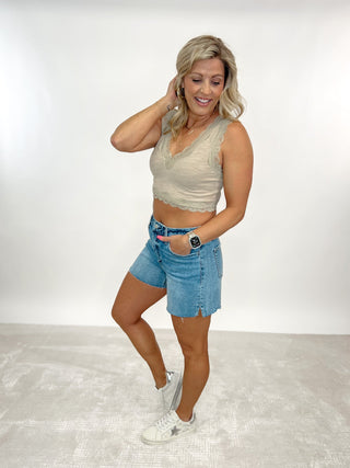 Sweet Edge Lace Trim Tank, Dried Taupe