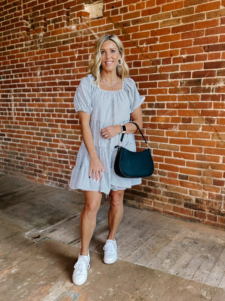 Sweet Gingham Daydream Mini Dress, EcruBlack