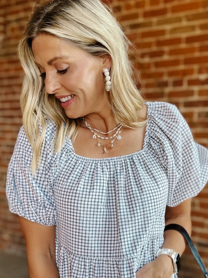 Sweet Gingham Daydream Mini Dress, EcruBlack