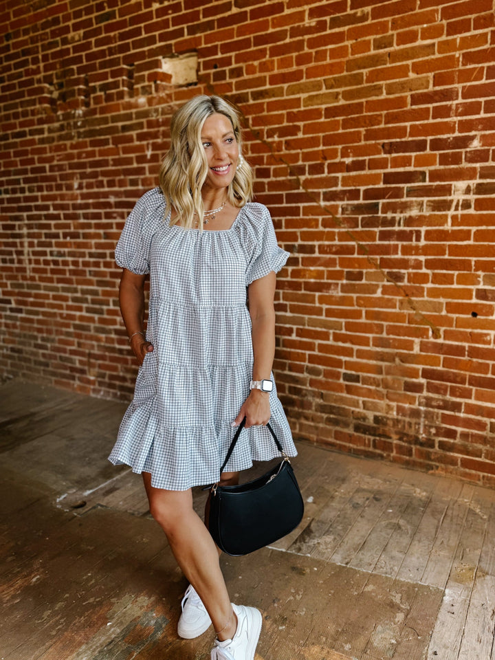 Sweet Gingham Daydream Mini Dress, EcruBlack