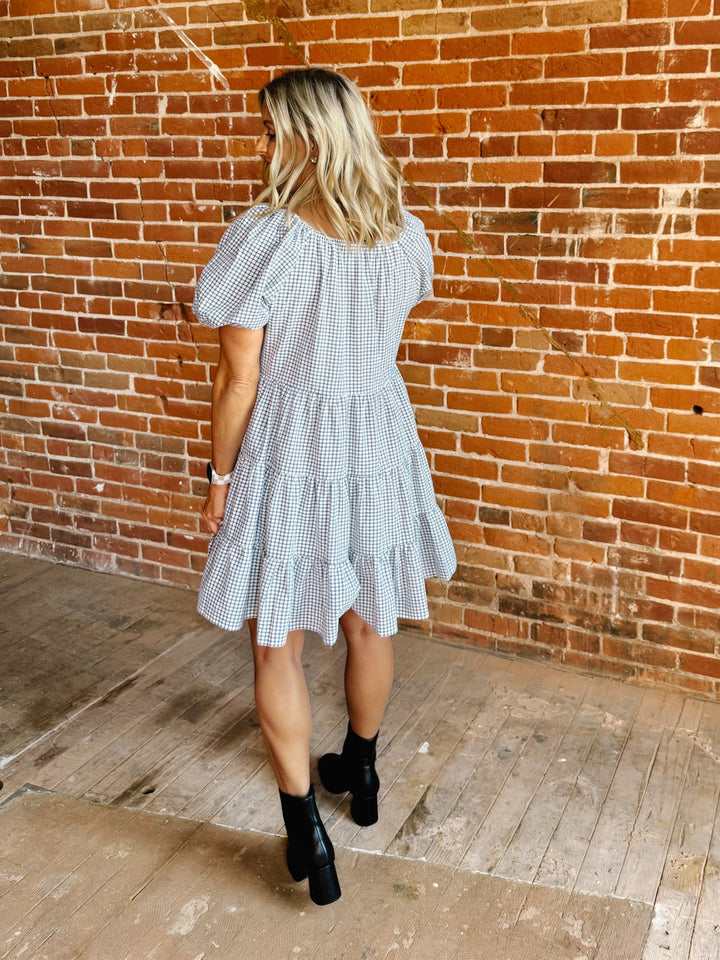 Sweet Gingham Daydream Mini Dress, EcruBlack