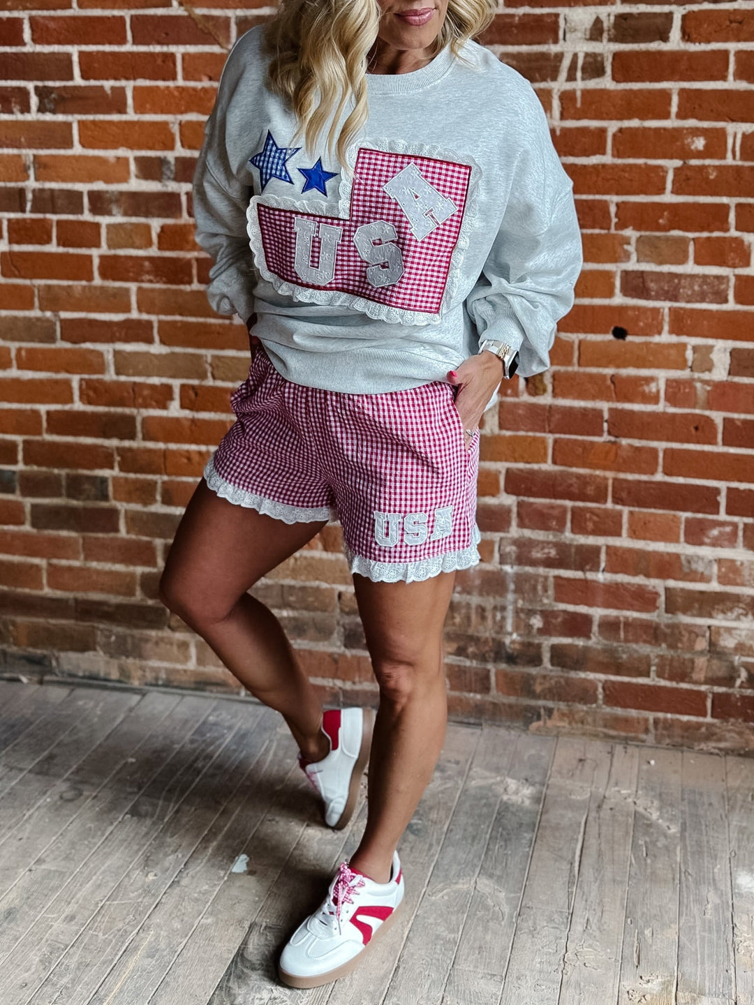 Sweet Liberty Gingham Shorts, Red