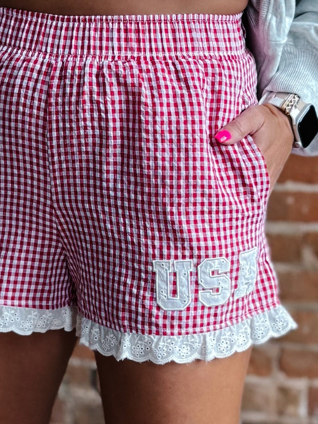 Sweet Liberty Gingham Shorts, Red