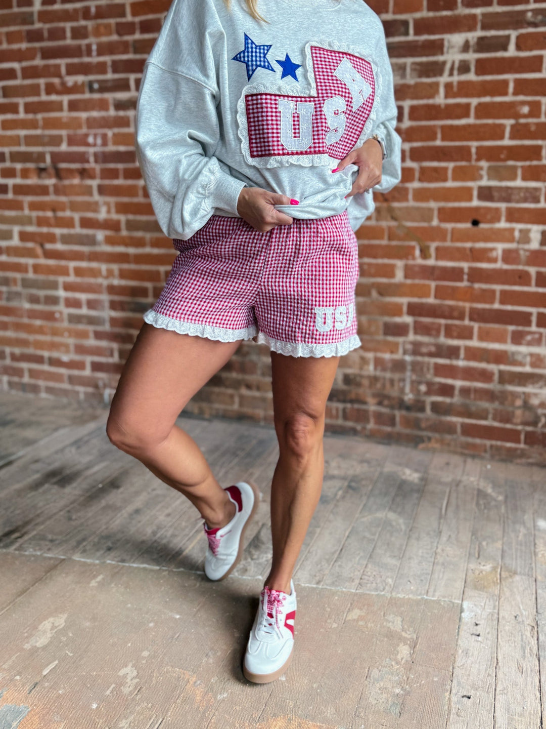 Sweet Liberty Gingham Shorts, Red