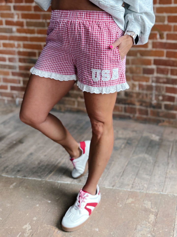 Sweet Liberty Gingham Shorts, Red