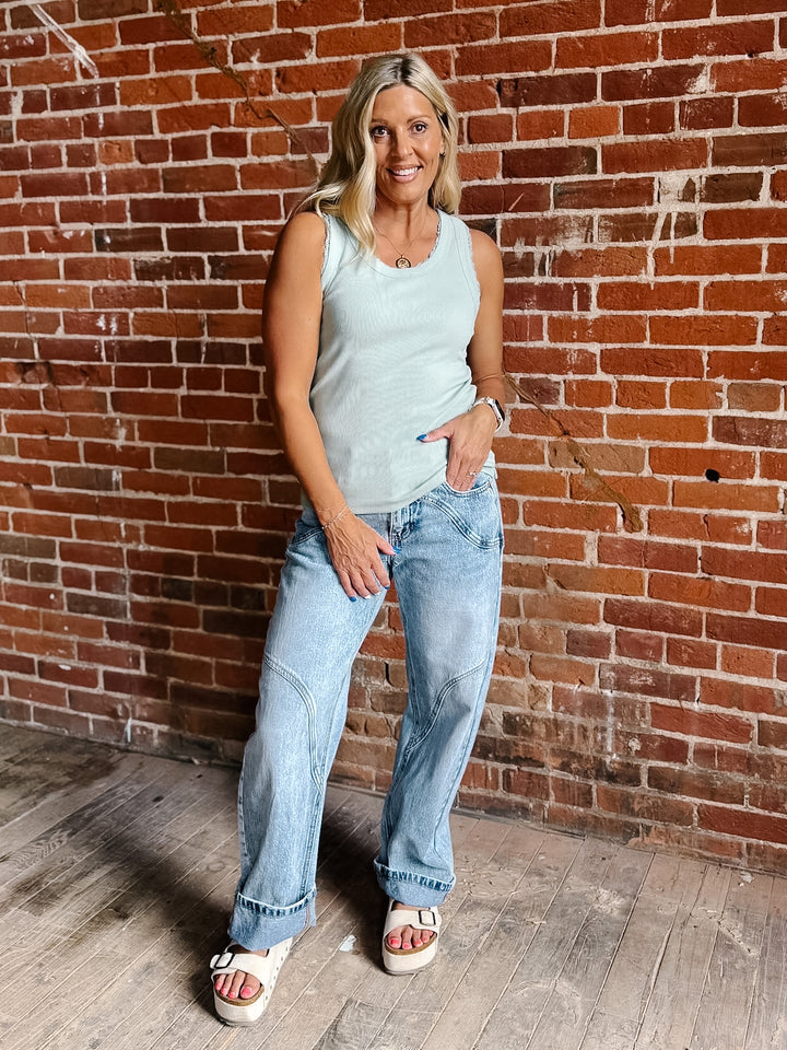 Sweetheart Ribbed Tank with Lace Trim Detail