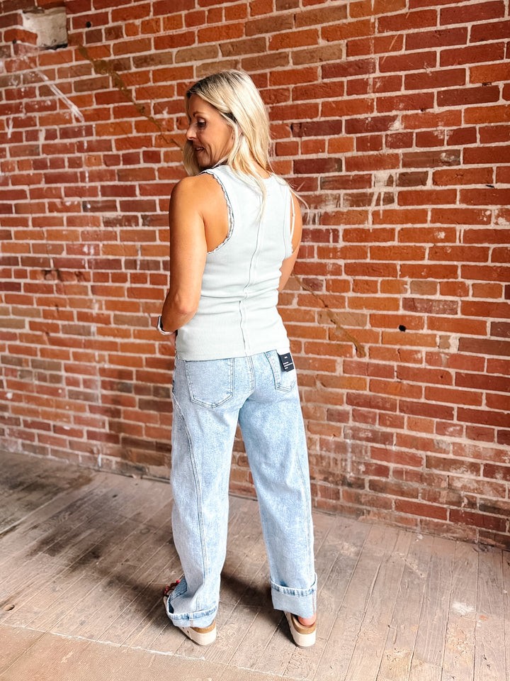 Sweetheart Ribbed Tank with Lace Trim Detail