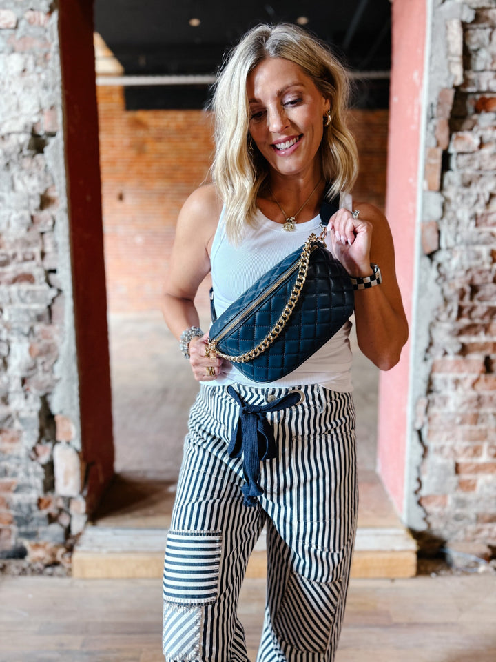 Sylvie Quilted Belt Bag, Navy