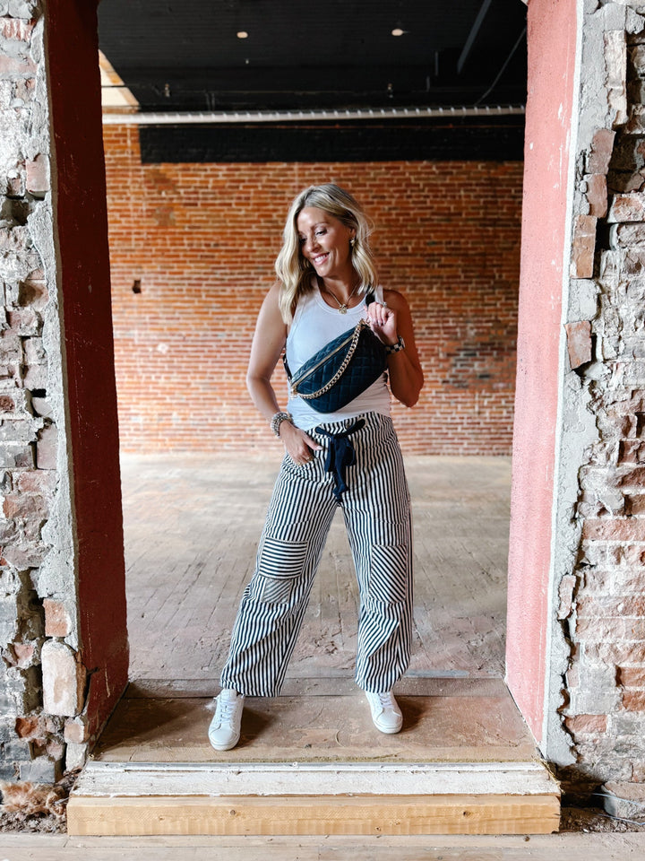 Sylvie Quilted Belt Bag, Navy