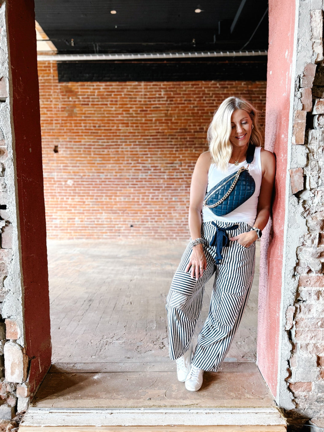 Sylvie Quilted Belt Bag, Navy