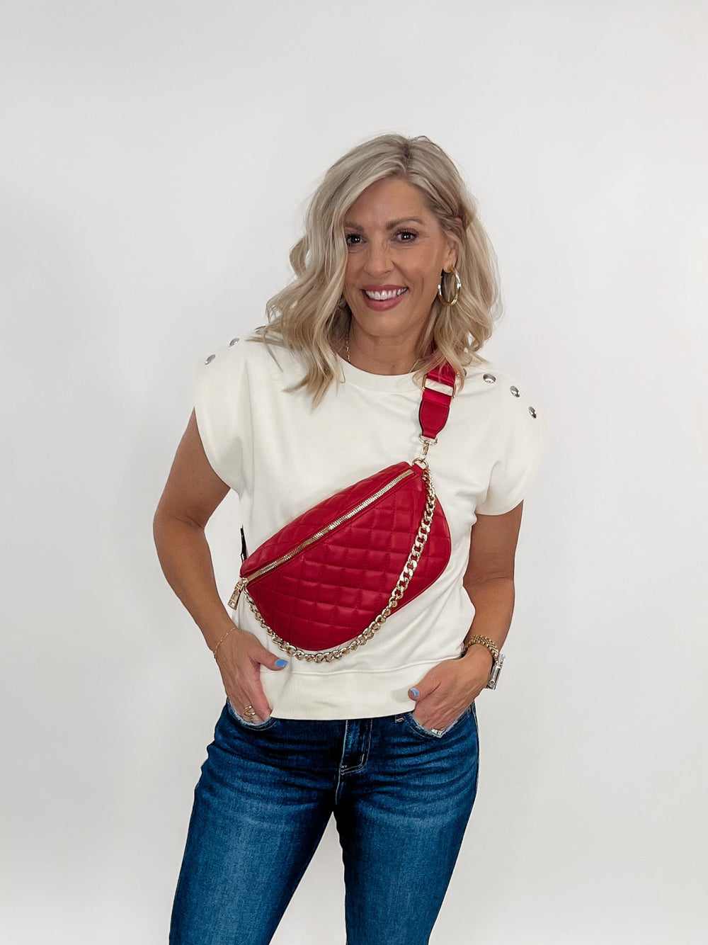 Sylvie Quilted Belt Bag, Red