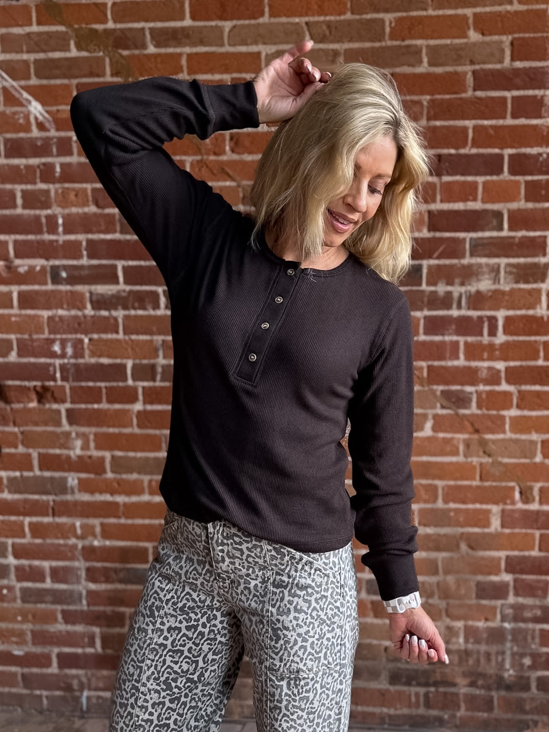 Tana Easy Button Waffle Henley Long Sleeve Top by Thread &amp; Supply