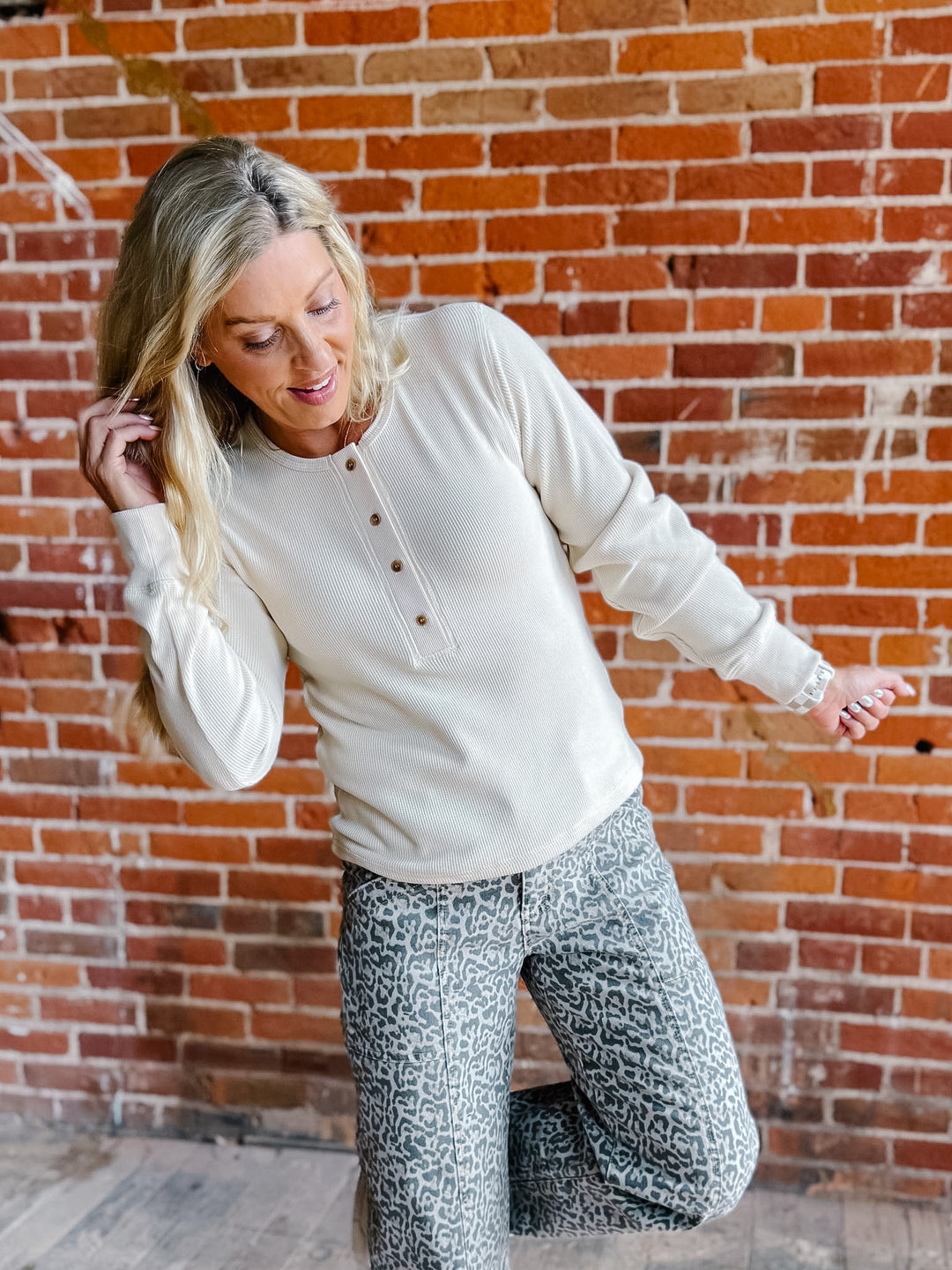 Tana Easy Button Waffle Henley Long Sleeve Top by Thread &amp; Supply
