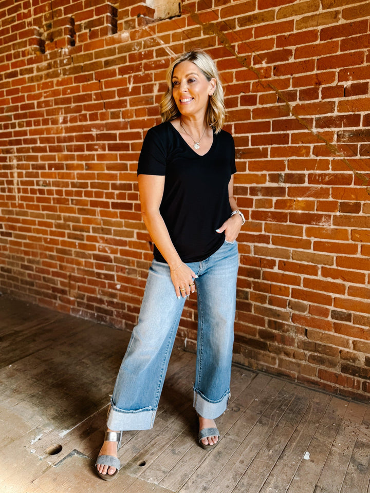 Tatiana V-Neck Tee, Black