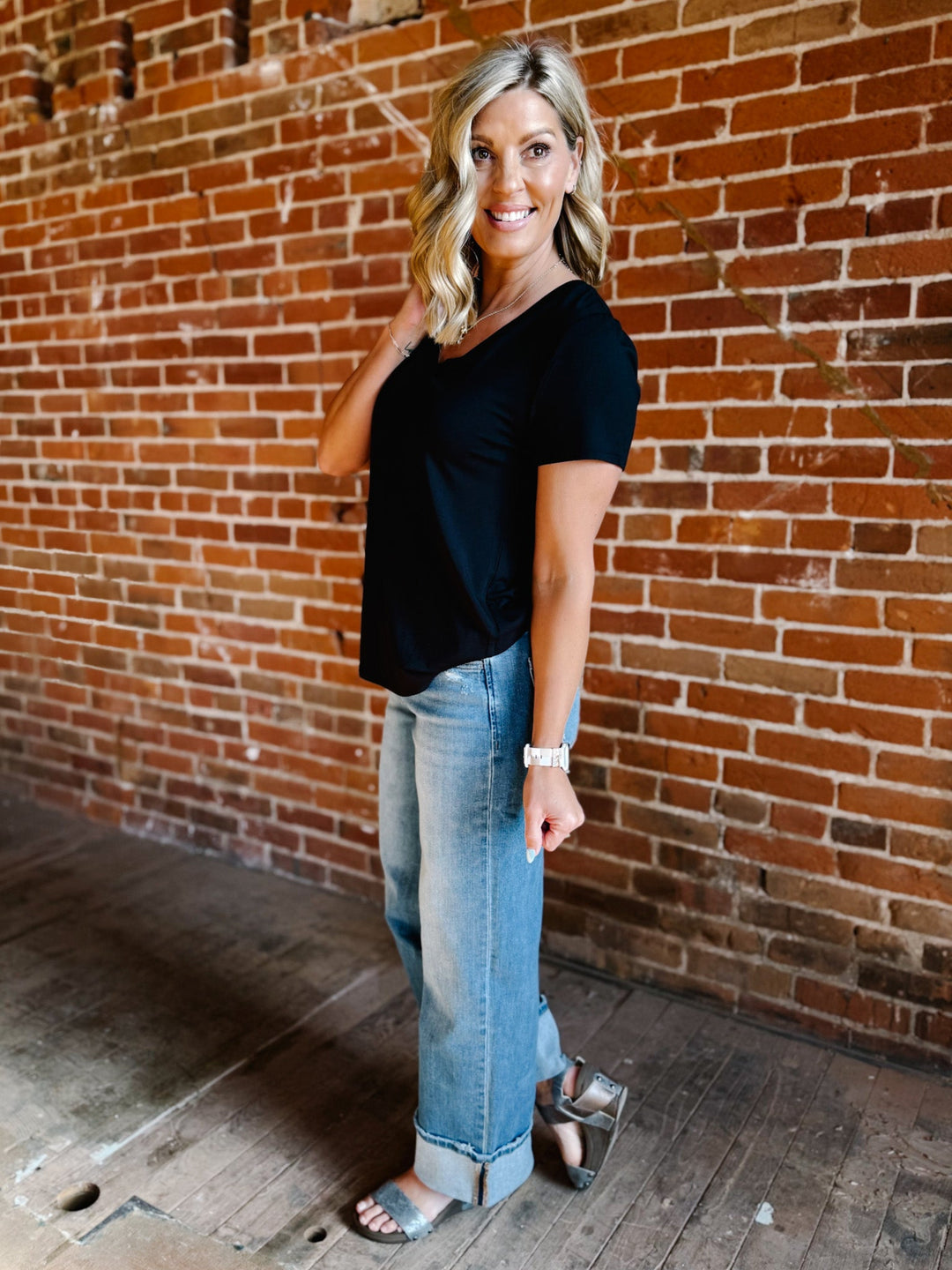 Tatiana V-Neck Tee, Black