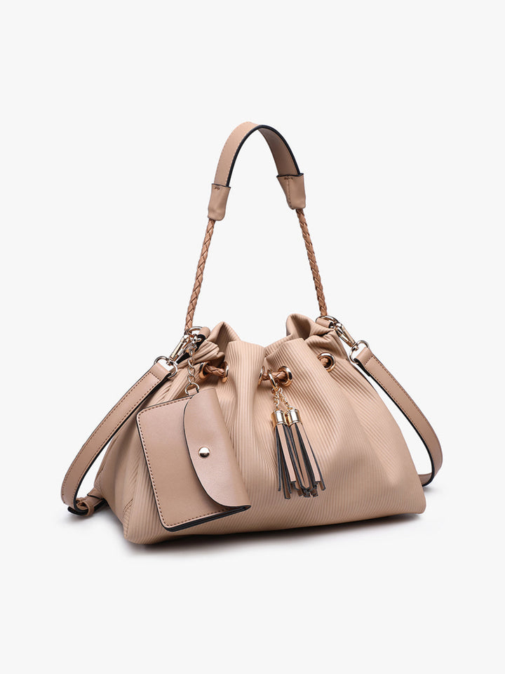 Aaliyah Pleated Bucket Bag w. Coin Purse, Taupe
