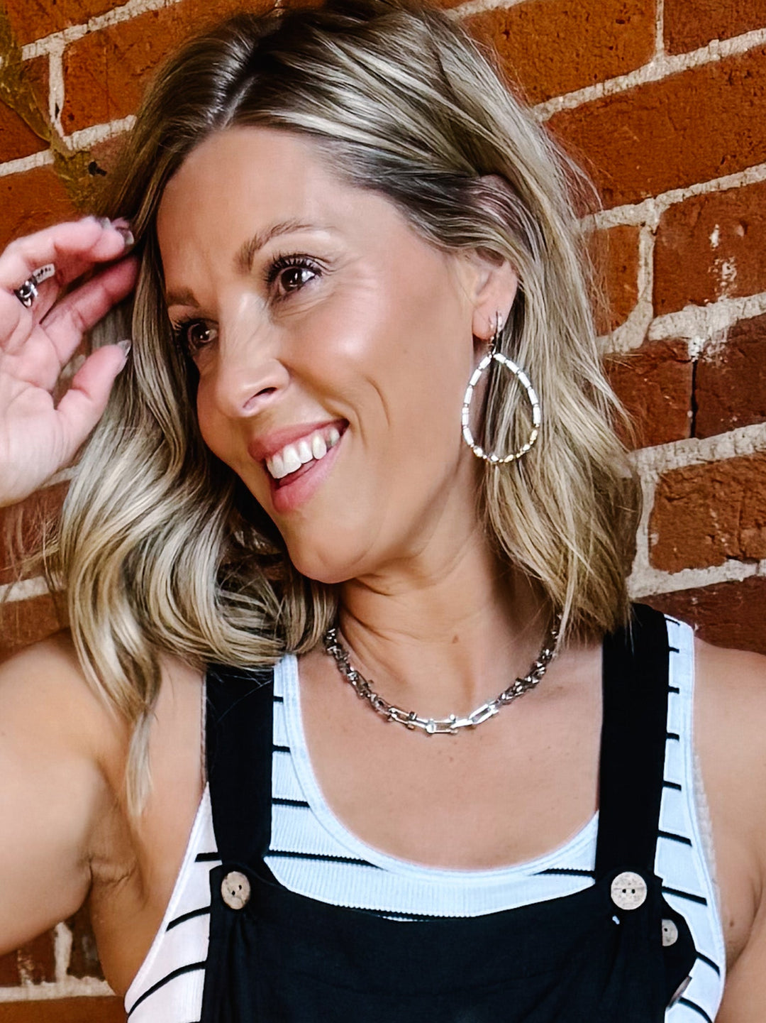 Teardrop Hoop with Gold and White Seed Beed Accent, Gold