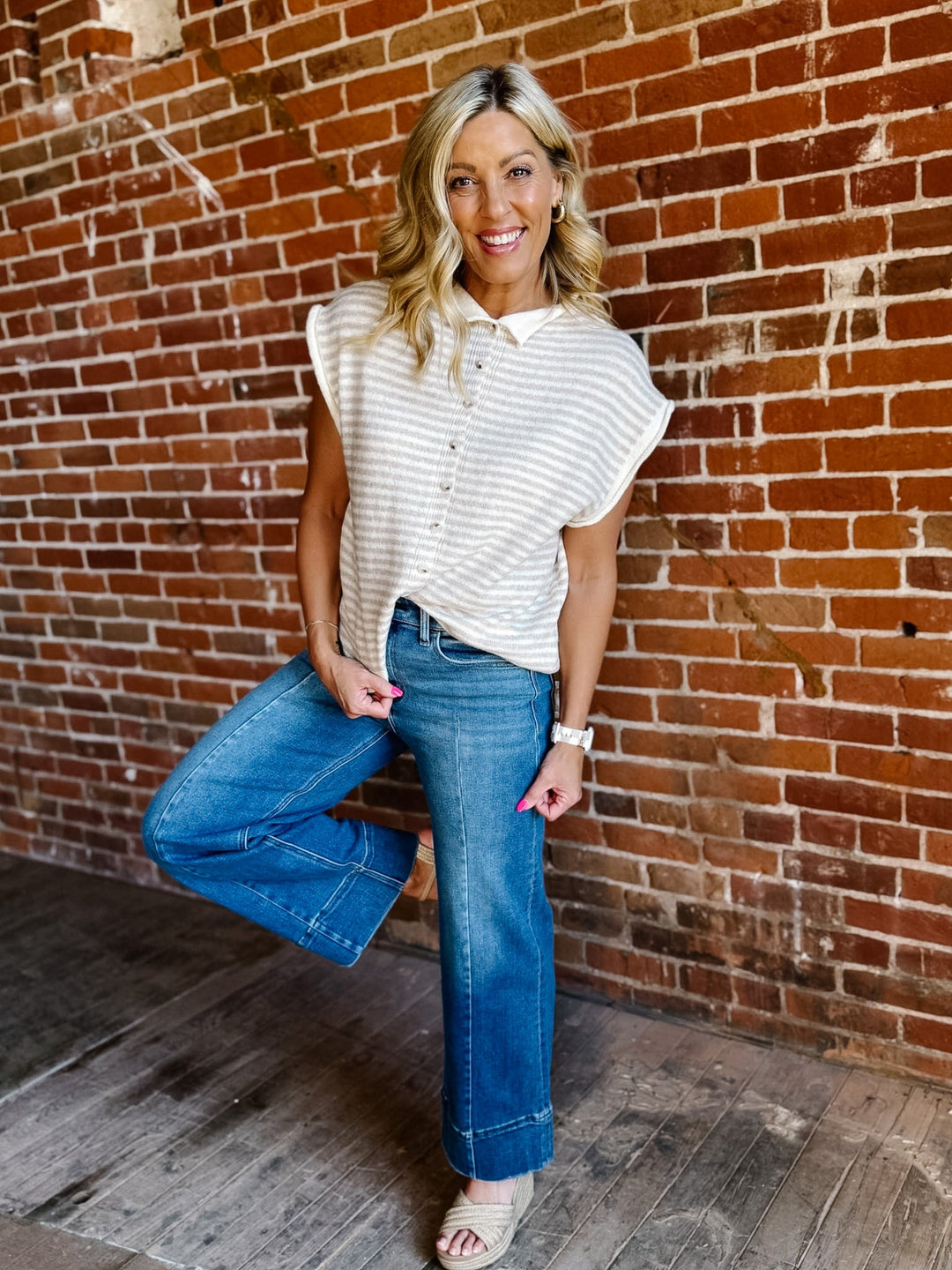 The Easy Layer Stripe Knit Cardigan, Oatmeal