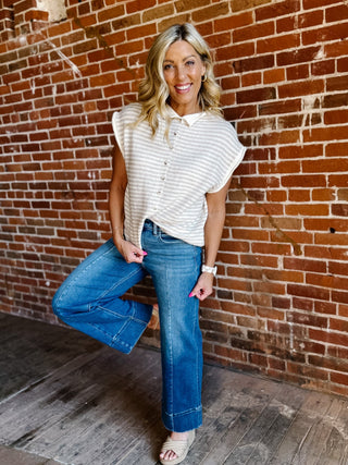 The Easy Layer Stripe Knit Cardigan, Oatmeal