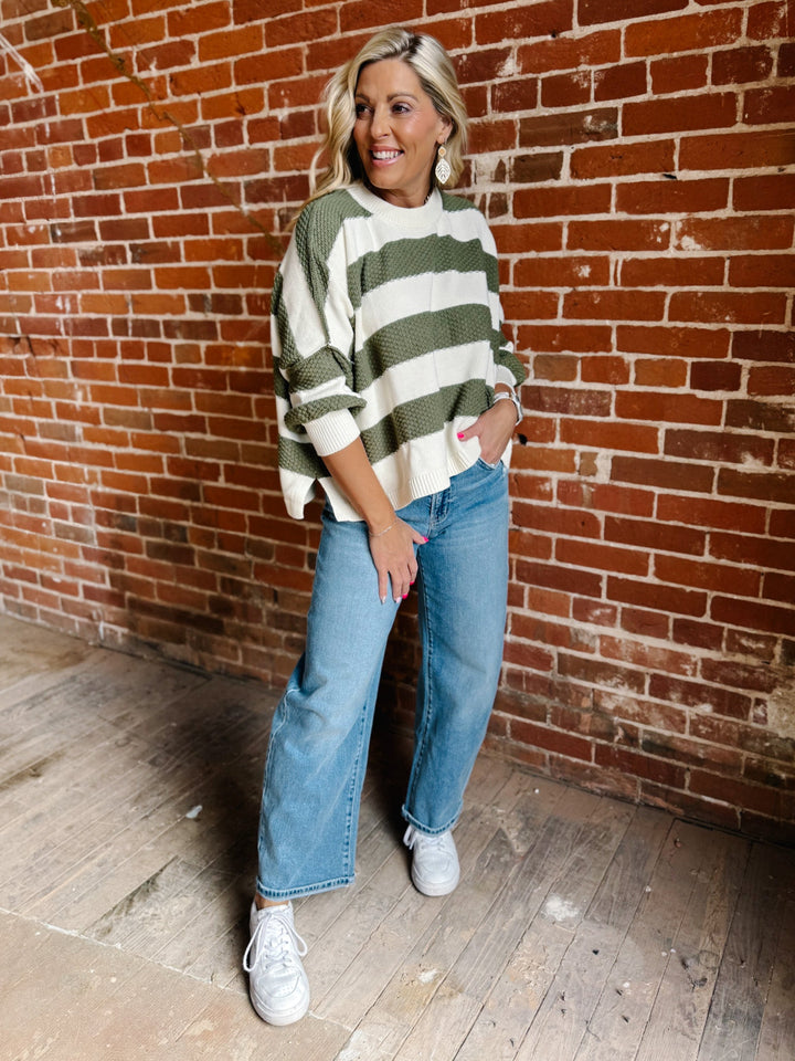 The Evergreen Ease Boxy Sweater, Cream/Olive