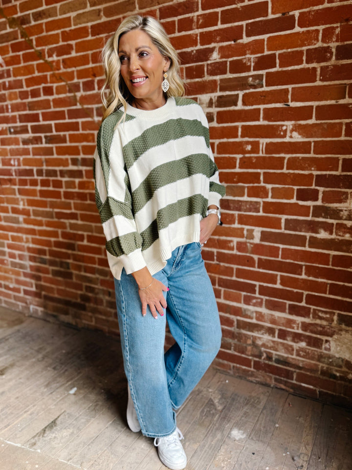 The Evergreen Ease Boxy Sweater, Cream/Olive