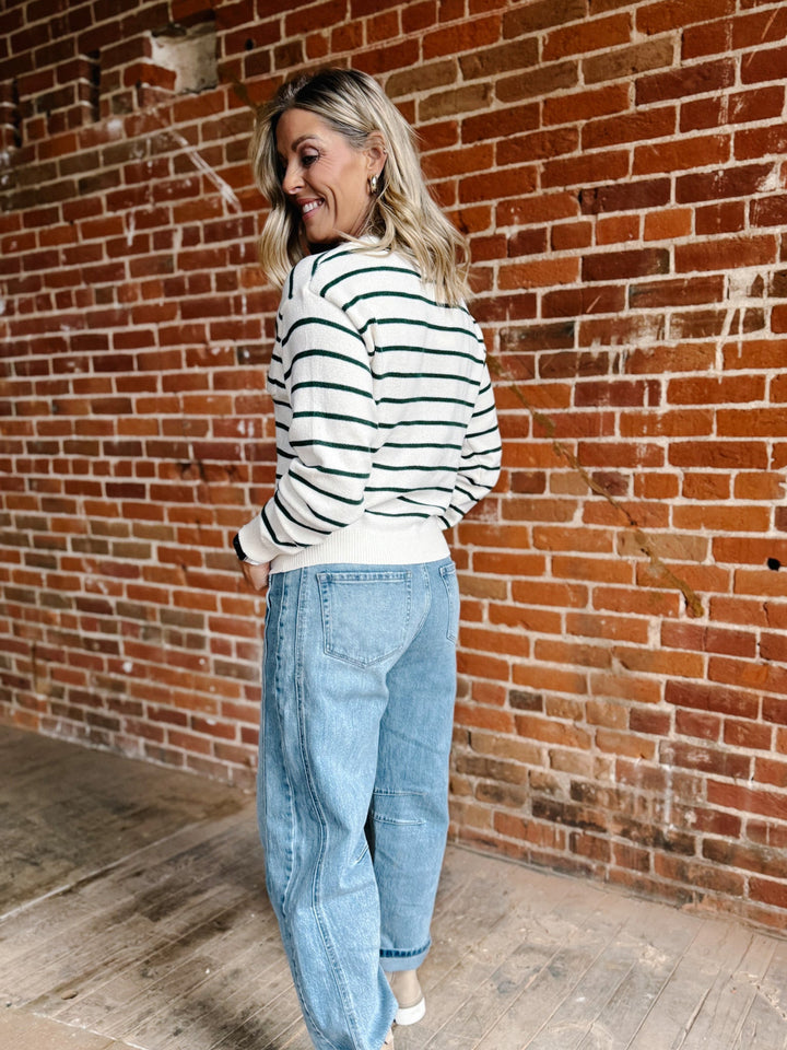 The Holly Striped Sweater, Cream/Green