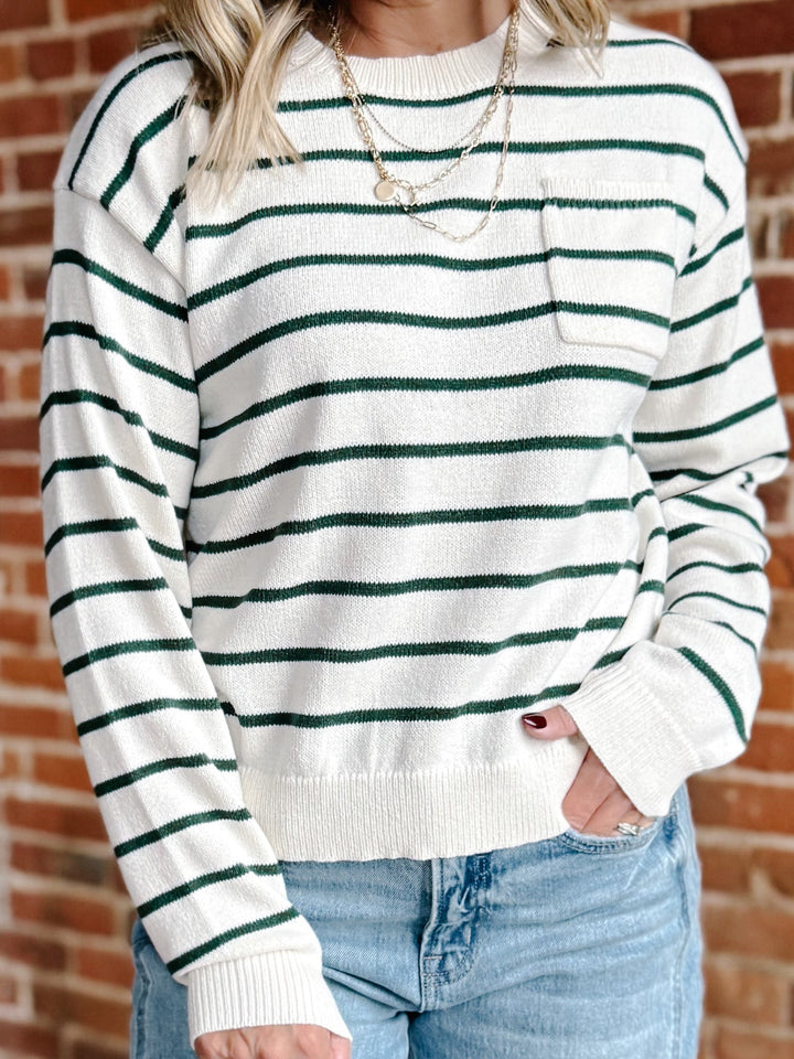 The Holly Striped Sweater, Cream/Green